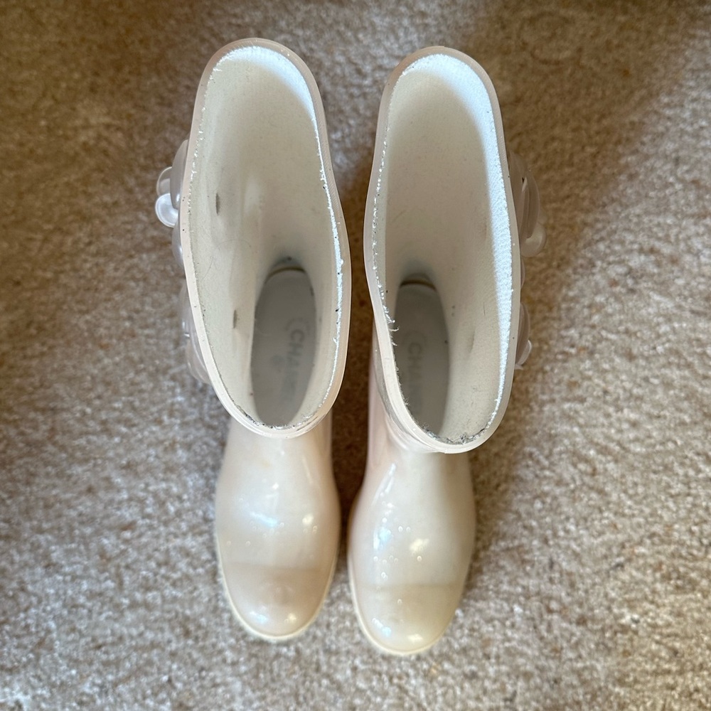 Chanel Cream Glitter Rain Boots - Picture 2 of 6